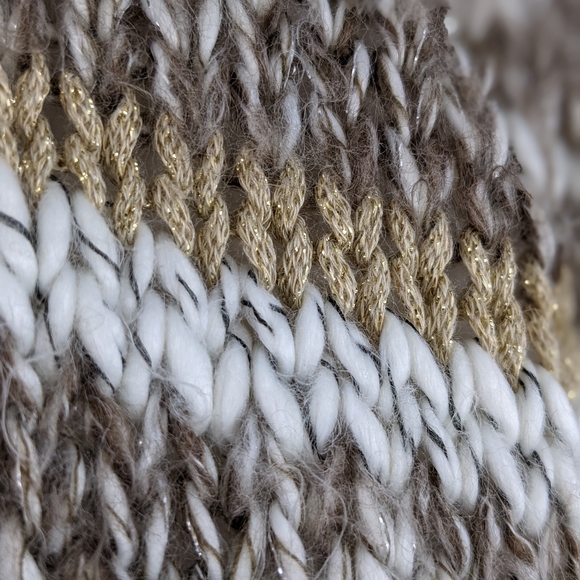 Billabong EUC cardigan sweater Designer's Closet large metallic gold brown white - Picture 3 of 16